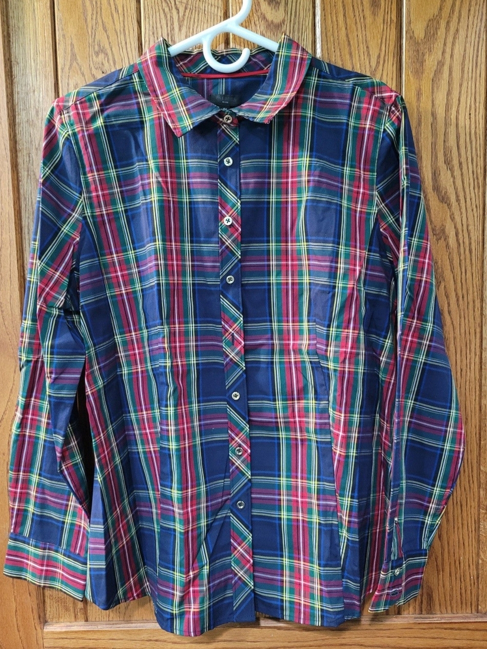 Talbots Plaid Button Down Shirt Long Sleeve Navy Red Green Tartan Size 16P NWOT